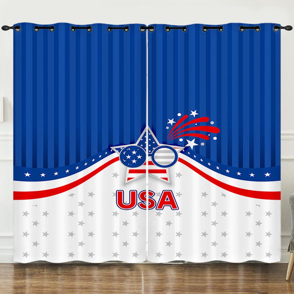 Curtains Independence Day Holiday 3D Digital Printing Blackout Curtain Punching