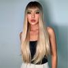 Cover Bangs Gradient Gray Long Silk Wigs High Temperature Chemical Fiber Wig Head Straight Hair