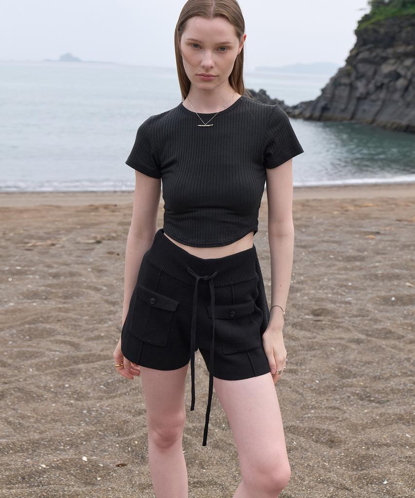 NOIRER FOR WOMAN Knit Pocket Shorts (Black)