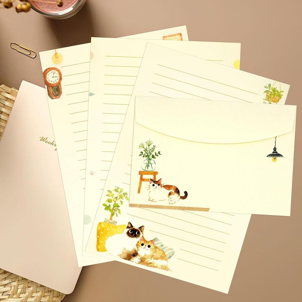 36 PCS Writing Paper and Envelopes Set, Warm Cute Cat Themed Stationary Set Design for Invitations Gift Decorations Holiday Party, 24 Lined