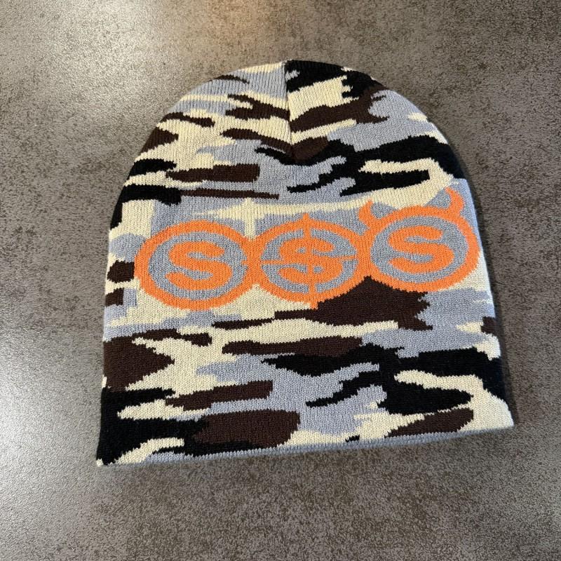 American Style Winter Knit Beanie Couples Streetwear Warm Cap With Letter Detail Unisex Camo Hat