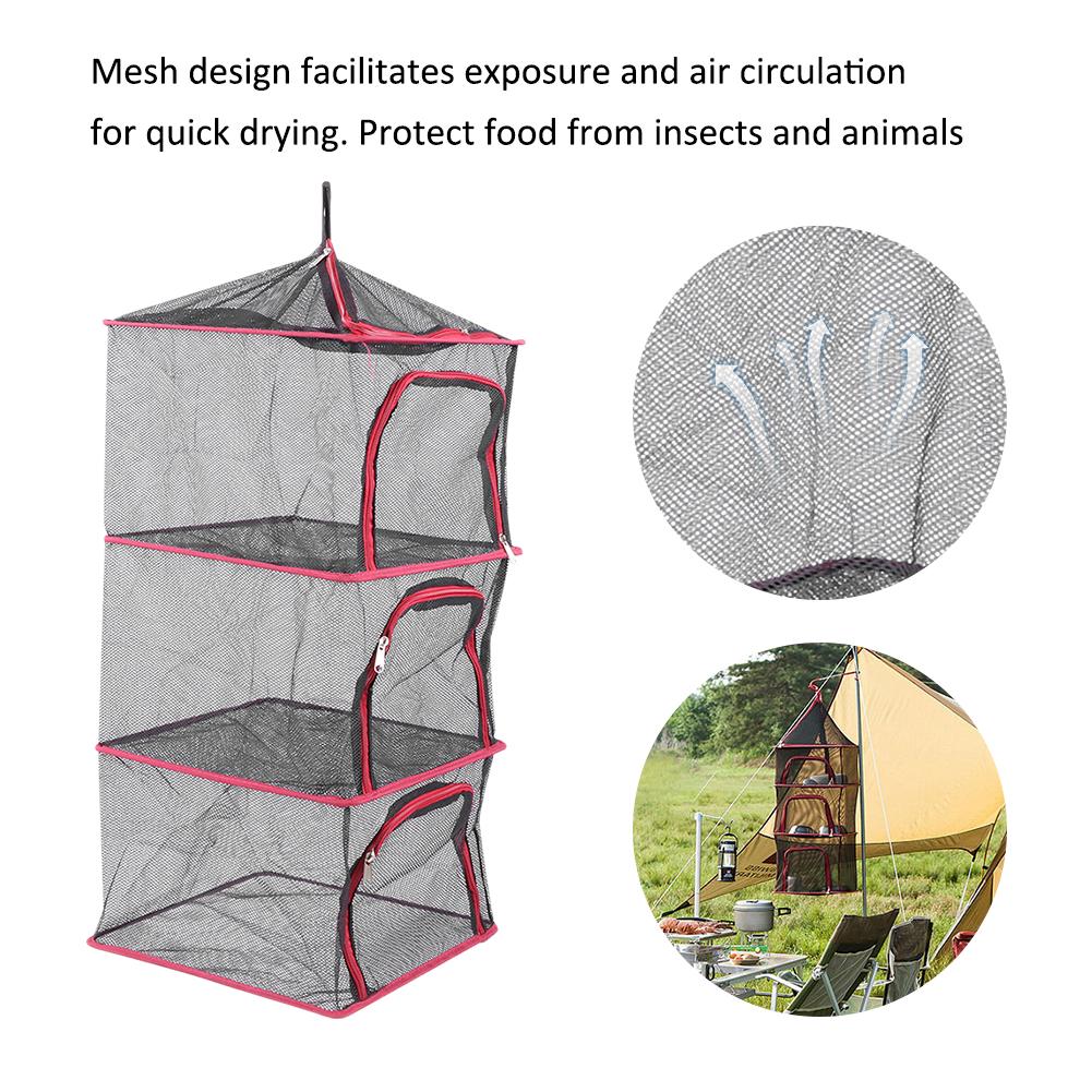 Outdoor Hanging Drying Rack Folding 4 Layers Storage Basket for Camping Picnic Bag Dry Net