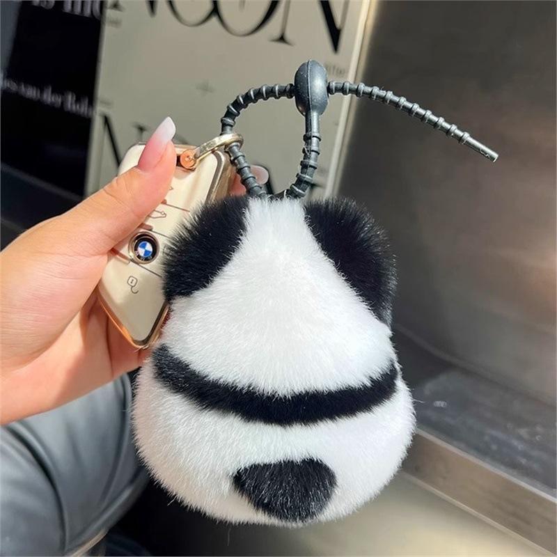 Cute Panda Plush Keychain Fluffy Animal Bag Charm for Car Keys and Backpacks