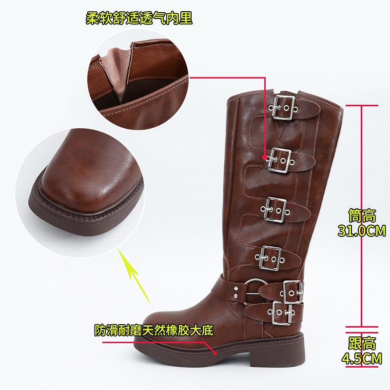 Retro Boots 2025 Autumn and Winter New Square Head Thick Heel Knight Boots Women's Casual Martin Boots Women's High Pass Boots Women