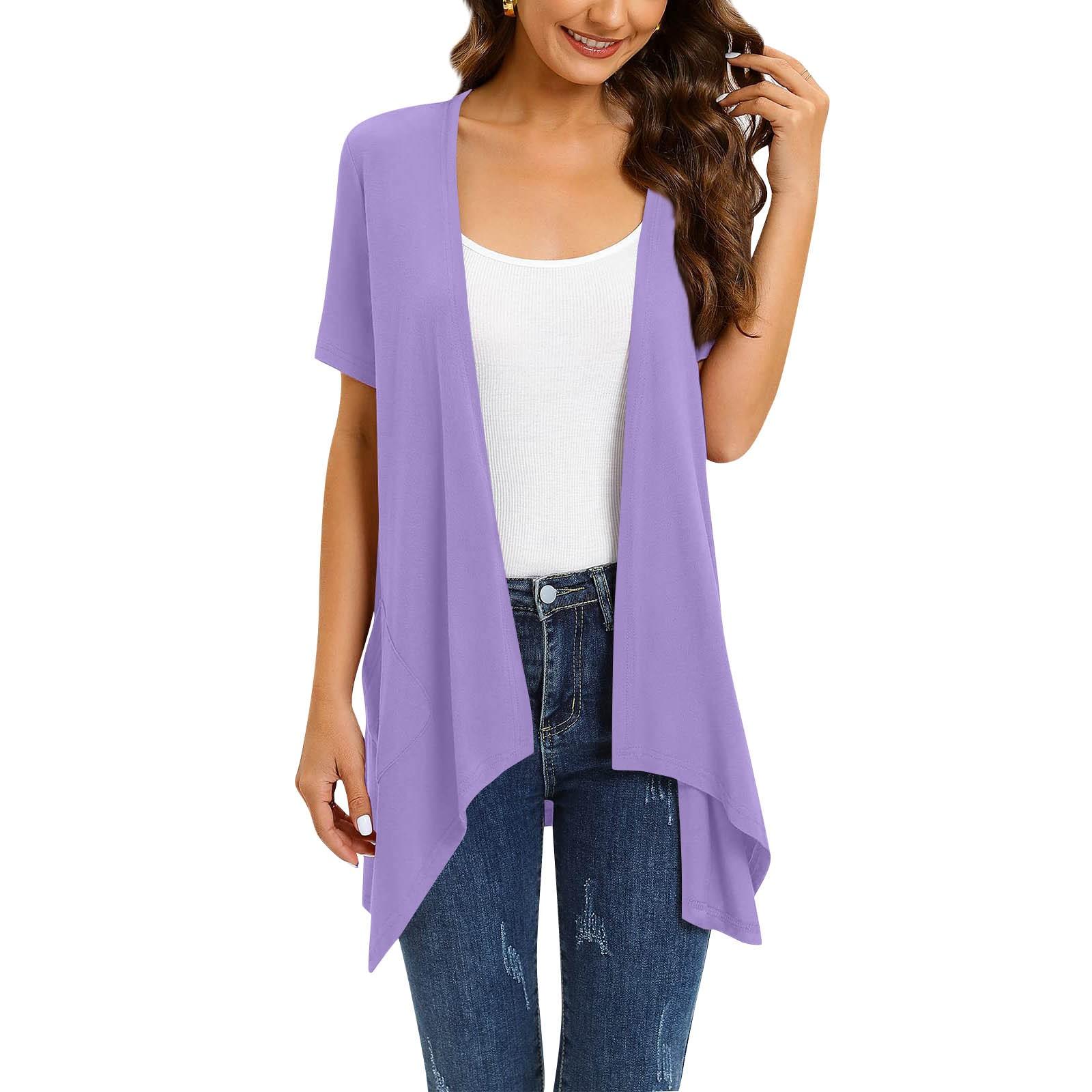 

Женская мода сплошной цвет нерегулярный кардиган с короткими рукавами и карманами пальто XXXXXL фиолетовый