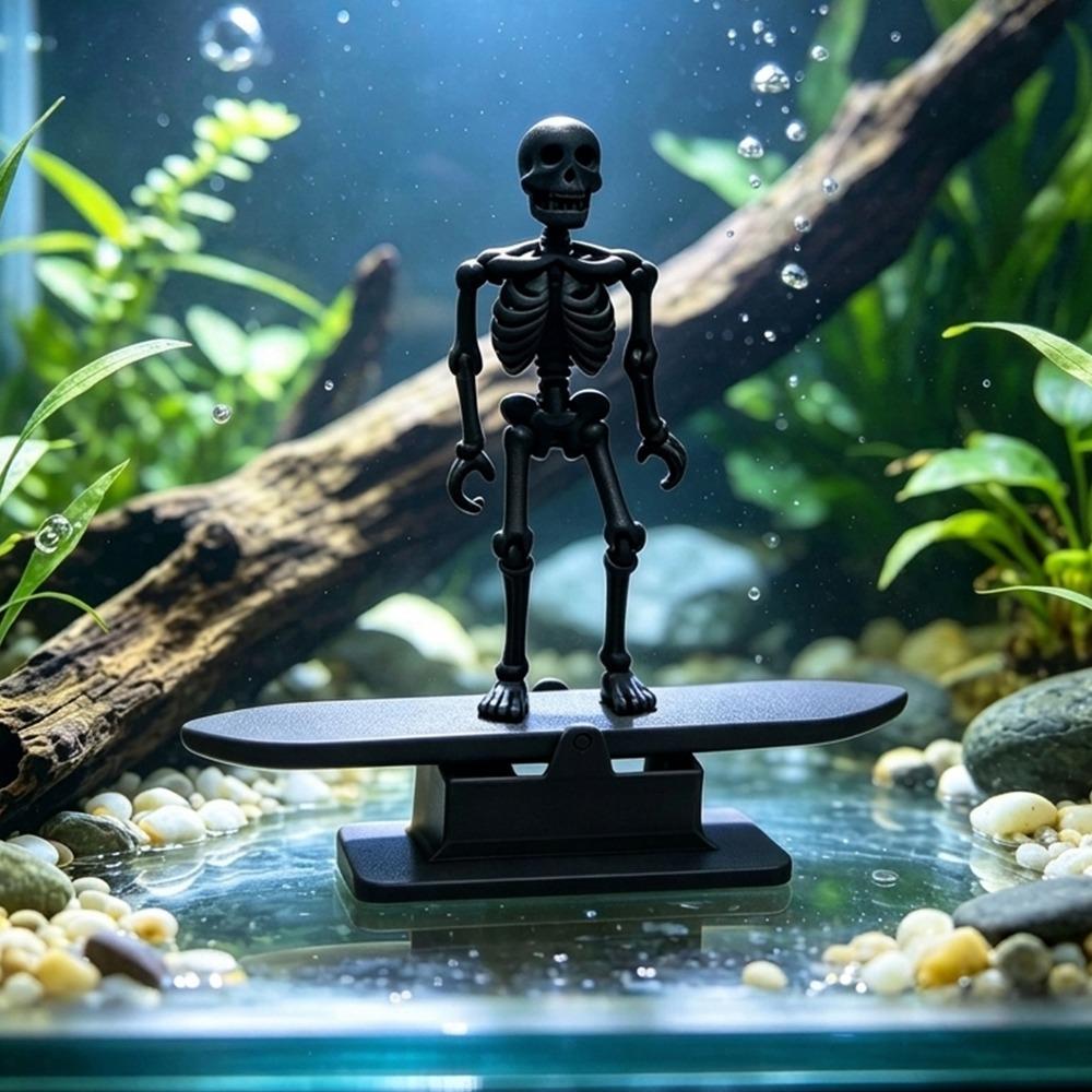Air Pump Powered Surfing Dancing Skeleton Aquarium Bubbler Fish Landscaping