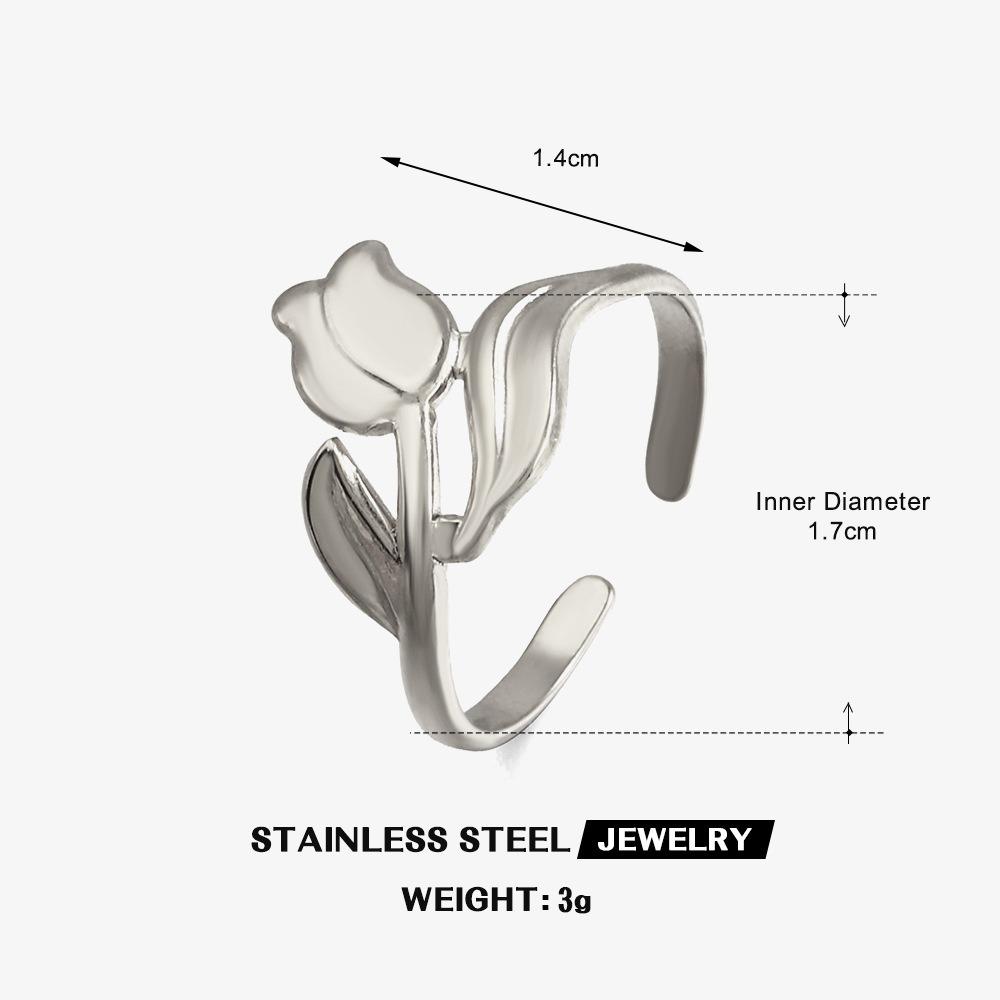 Charm Vintage Personality Gold Color Rose Shape Opening Rings for Women Stainless Steel Flower Ring Jewelry Accessories Gifts