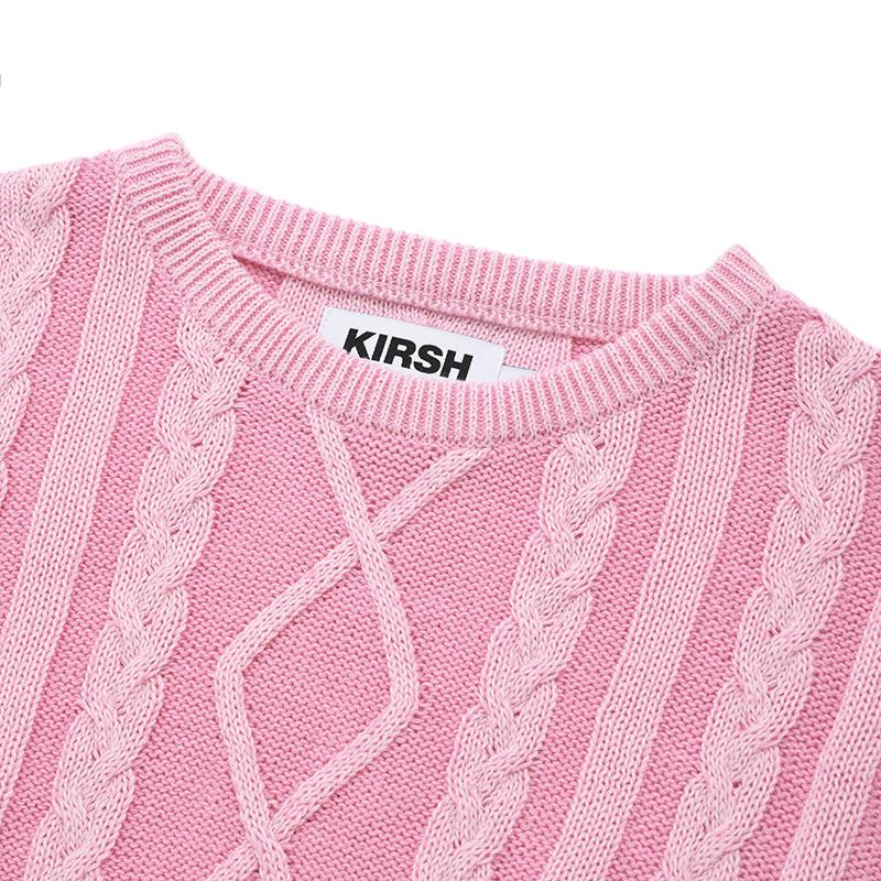 KIRSH Small Cherry Two-Tone Cable Crop Knit [Pink]