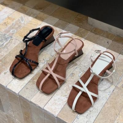 Baotou Dünne Riemchen Kitten Heel Schuhe Sommer Quadratische Zehenpartie Minimalistischer Stil Ein Riemchen Temperament Spezielle Absatz Sandalen