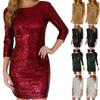 Women's Sequin Solid Color Slim Fit Hip Round Neck Long Sleeve Dress