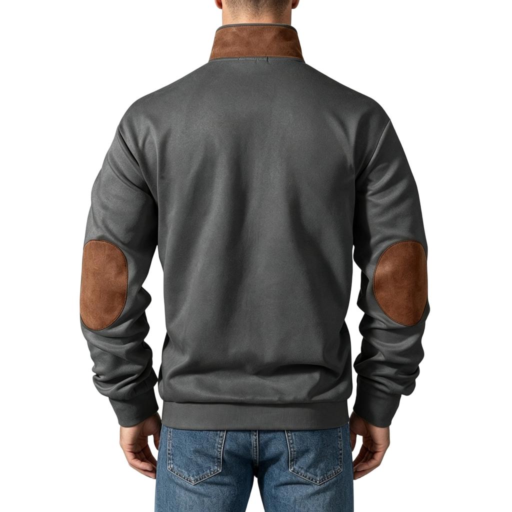 Men's Vintage Patchwork Stand Collar Half-Button Sweatshirt Casual Long Sleeve Top