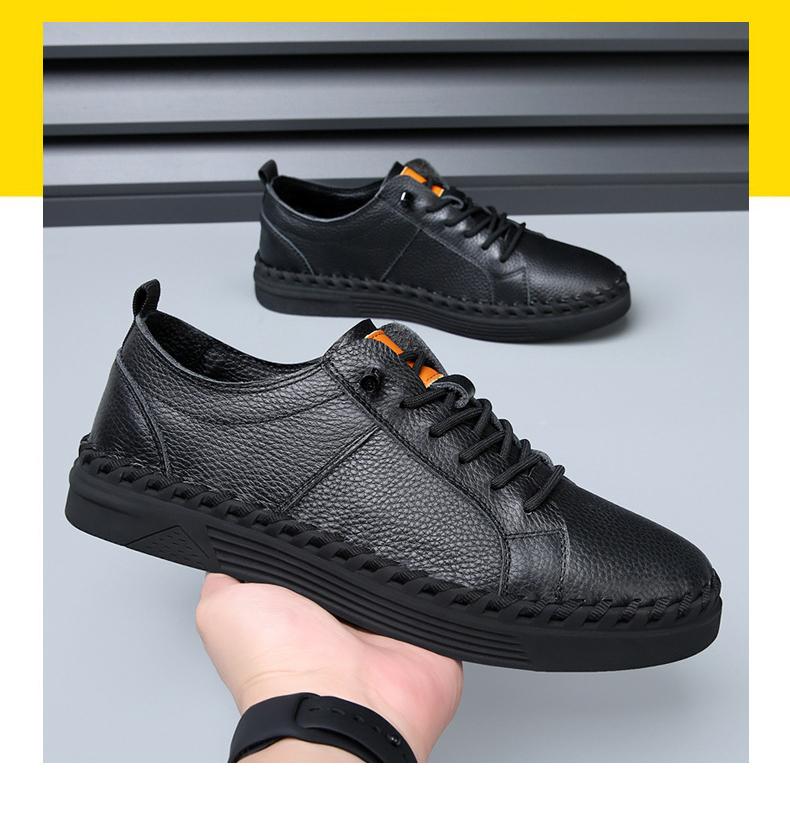 

Новые мужские туфли из коровьей кожи, повседневные туфли, модные туфли для скейтбординга на плоской подошве, лаконичные кроссовки без застежек 44 чёрный