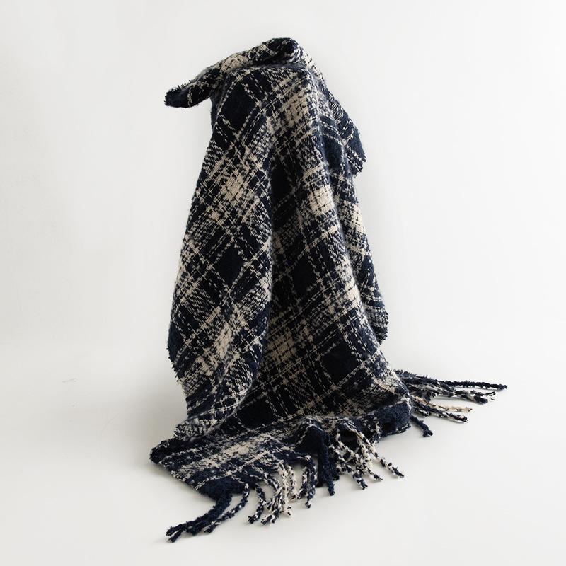 New Scarf for Women High end Autumn and Winter Korean Version Versatile Plaid Thickened Student Couple Imitation Cashmere Scarf