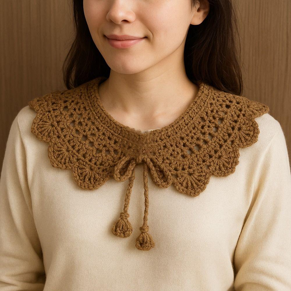 Round Neck Hollow Out Crochet Shawl Sweet Blouse Shoulders Fake Collar Knitted Scarves  Spring