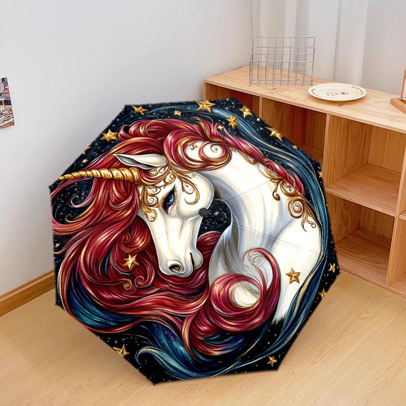 1 PC Automatic Folding Umbrella - Colorful Unicorn Pattern, Portable & Foldable Design with 8 Ribs, Christmas Birthday Gifts