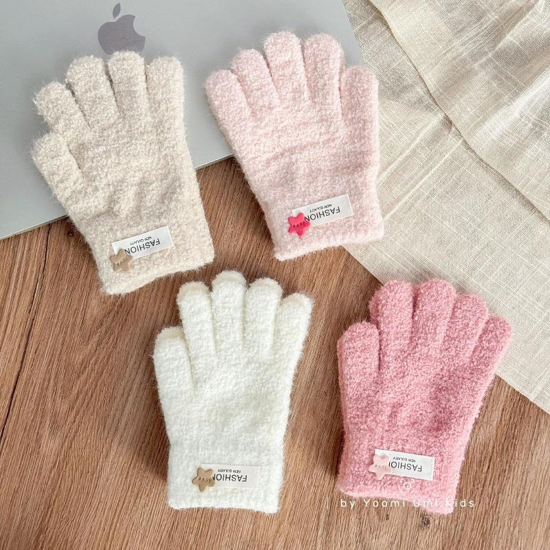 Children's gloves five-finger autumn and winter boys and girls simple versatile models sub-finger warm windproof gloves middle children winter