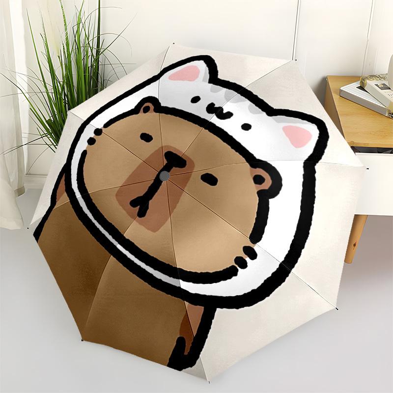 

1pc Cat costume Capybara Automatic Umbrella - Stylish, Durable, with 8-Rib Manual Open Design, Elegant Black Handleyy250920227