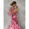 Trendiges, elegantes und raffiniertes Schnür-Patchwork-Chiffonkleid mit voller Rockpartie