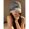 Lace lace denim baseball cap women's big head circumference showing face small cap three-dimensional pearl bow hat