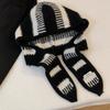 Ins Wind Black and White Striped Balaclava Hat Women's Winter Wool Warm Ear Protector Knitted Hat Scarf