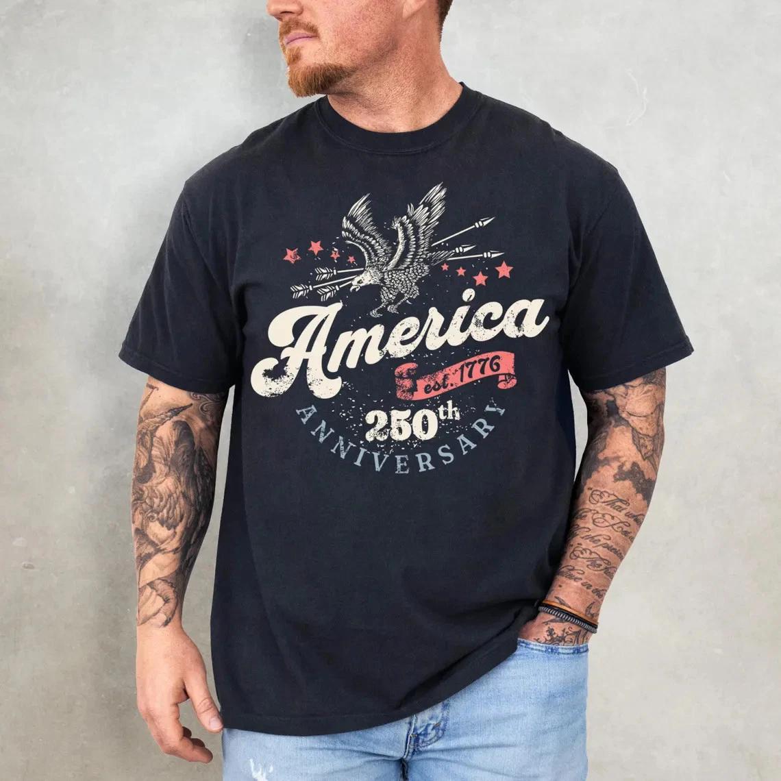 USA 250 Anniversary Shirt Retro 4th of July Patriotic 1776 USA Tee XL