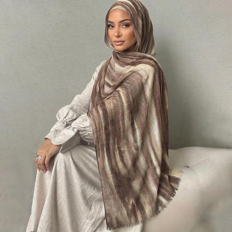 Ramadan Watercolor Modal Hijab Women Bohemian Watercolor Soft Muslim Hijabs Floral Breathable Shawl Wrap Scarf Headscarf Warm