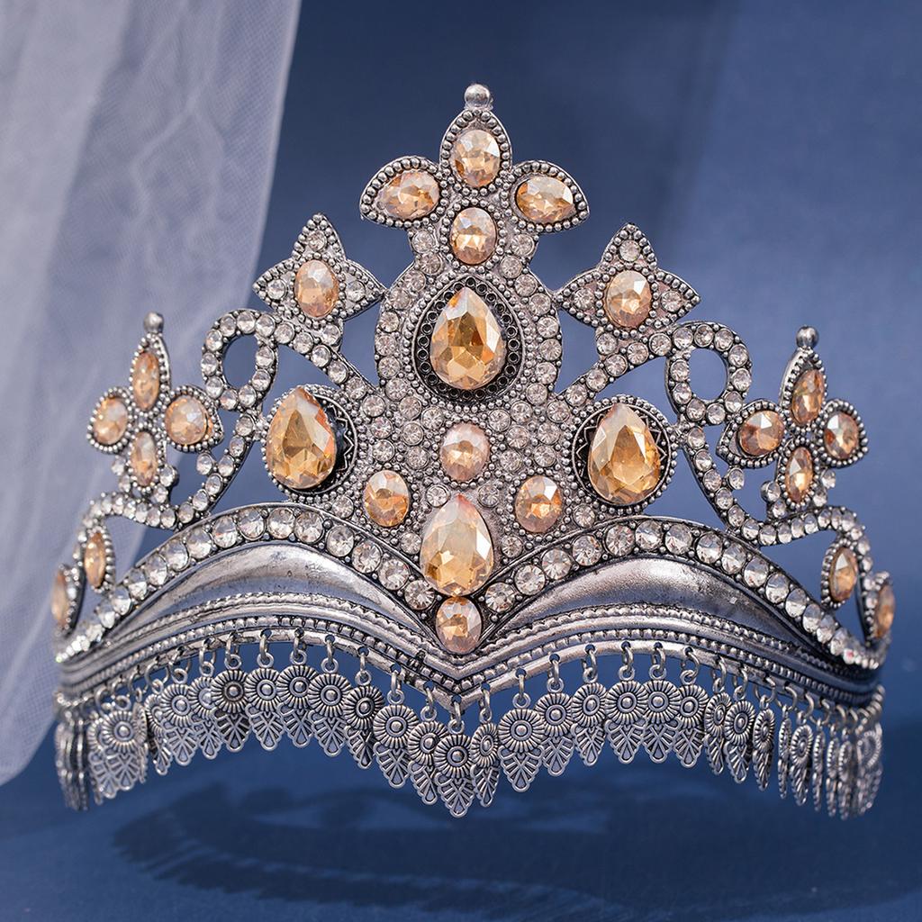 European and American Luxury Bridal Rhinestone Crown Tiara Light Luxury Exotic Tassel Photography Crown Earrings Set Studio Accessories