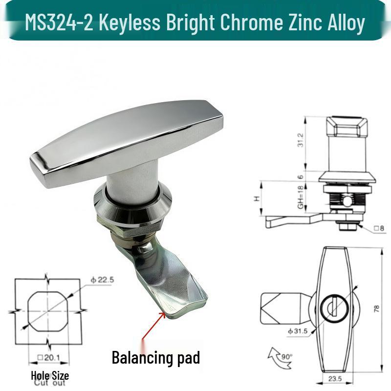 MS324 Zinc Alloy T/L-Type Handle Lock for Air Purifier Door and Industrial Equipment