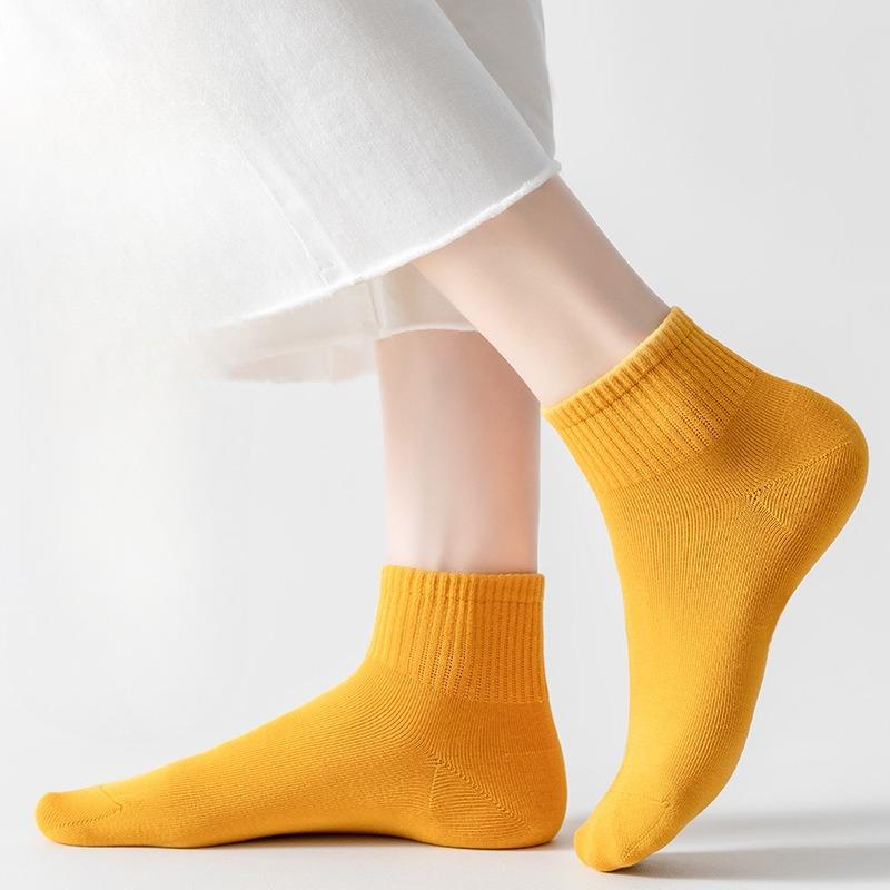 Women's Spring and Summer Anti-odor Mid-calf Socks, Sweat-absorbing and Breathable Thin Solid-color Cotton Socks, Casual Summer Antibacterial Socks