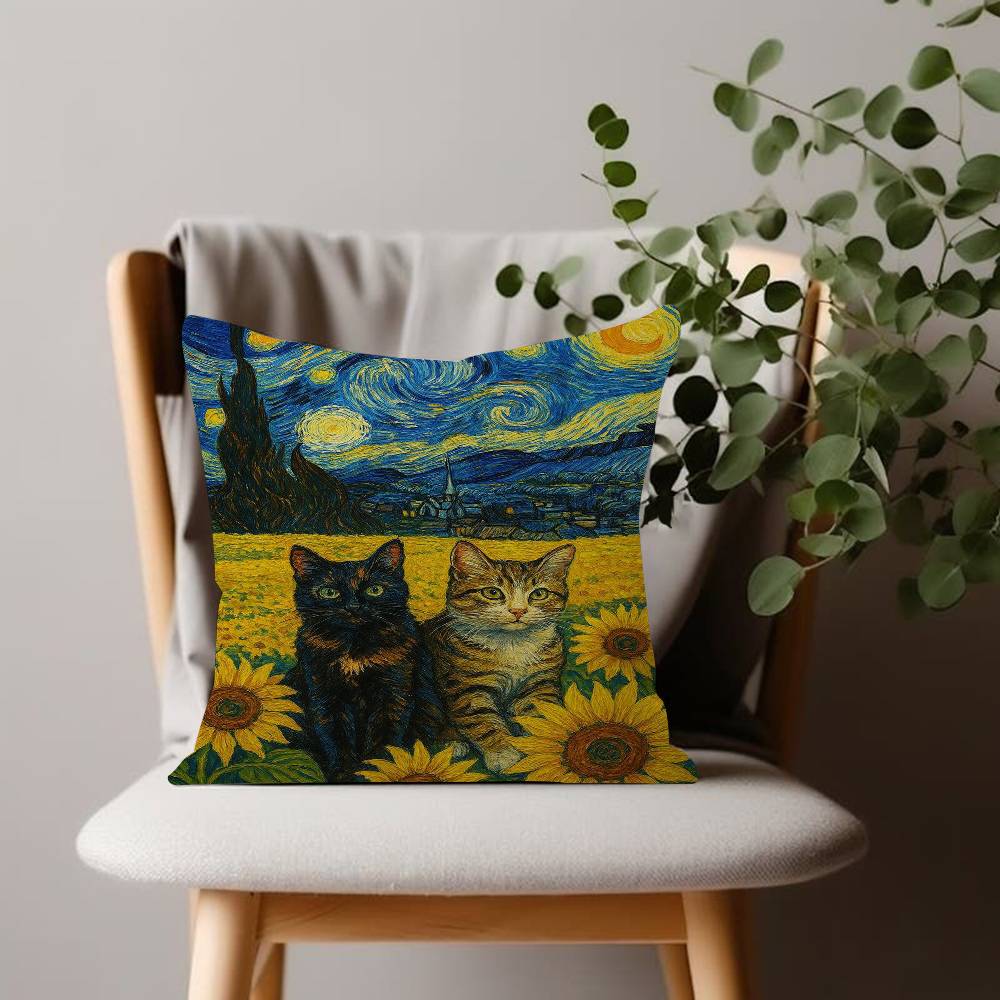 Black Cat Art Van Gogh Pillow Anime Pillow Sofa Bed Head Pillow Cover Cushion Cover Fashion