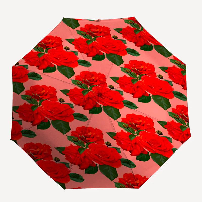 

1pc Red Rose Pattern Automatic Open/Close Umbrella, Portable Folding umbrella for Everyday Use yy250826005