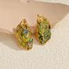 18K Gold Geometric Abalone Shell Stud Earrings, Niche Fashion Design