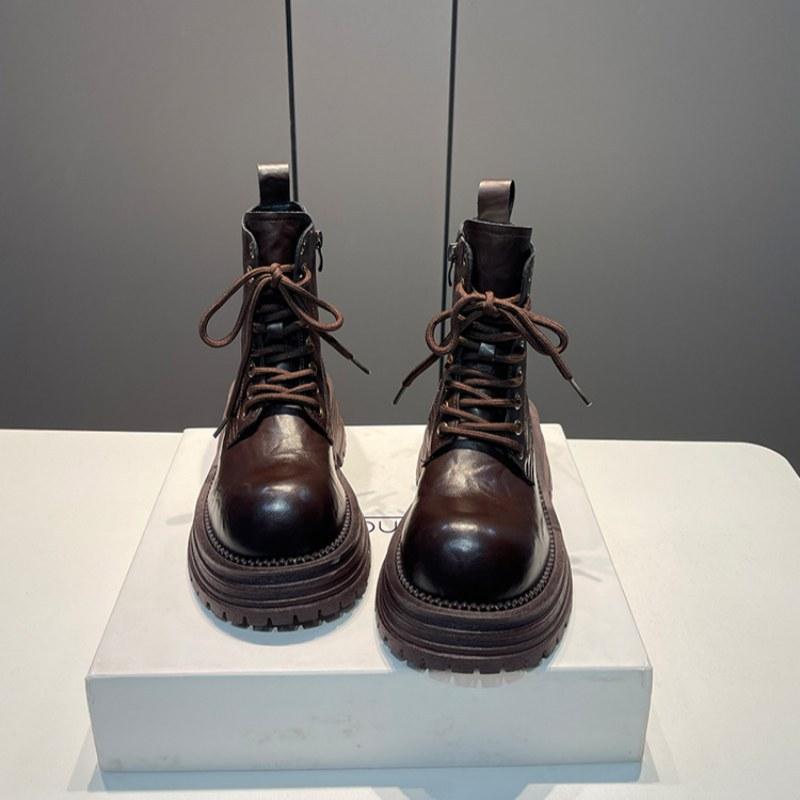 Popular brown platform Martin boots women's 2025 new British style early autumn retro Maillard heightening short boots