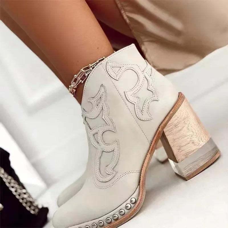 2024 Women Ankle Boots New Party Shoes Women Mujer Low Heel  Women Shoes British Design Short Boots Women Zapatos Mujer