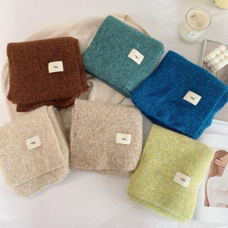 Korean Version Of The New Versatile Warm Solid Color Knitted Scarf With Wool Yellow-Green Cute Little Scarf Women