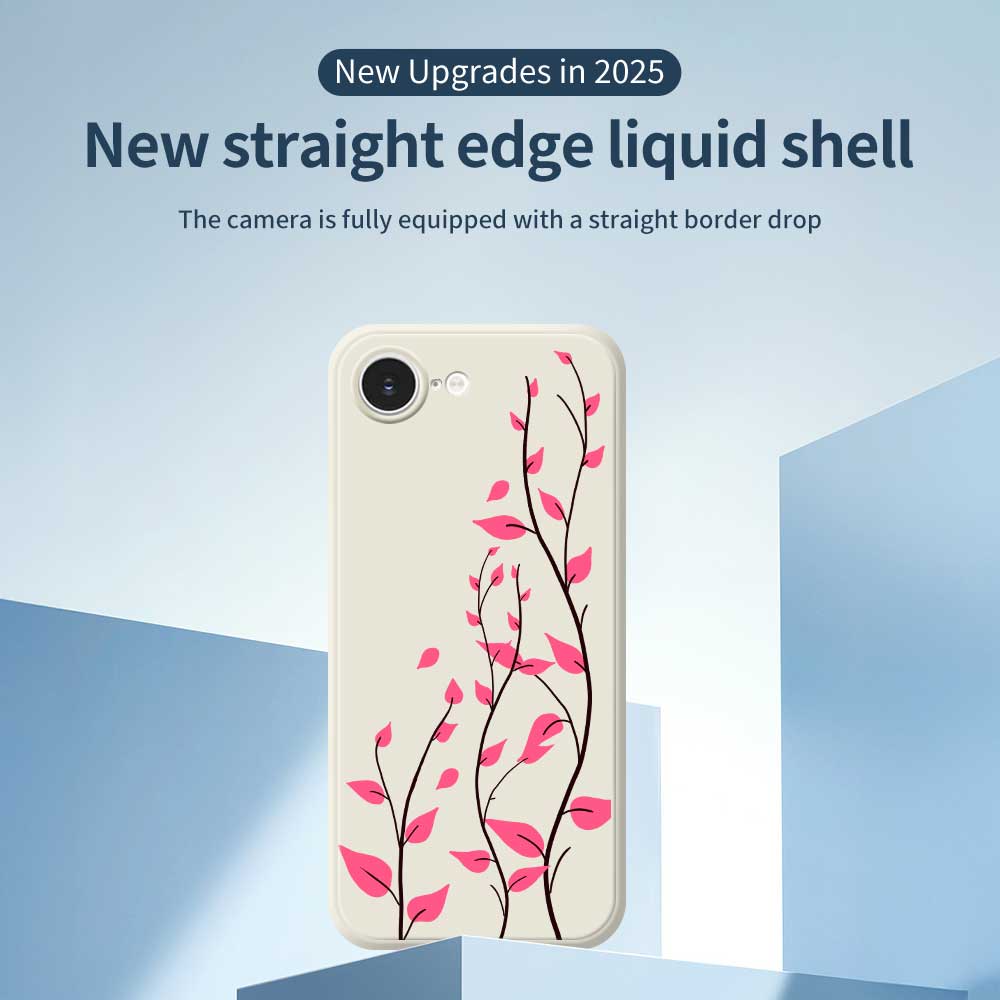 For iPhone 16e Case Red Leaves Pattern Printing Straight Edge TPU Phone Back Cover