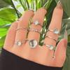 Colorful Stone Rings Set for Women Girls Trendy Metal Geometric Square Round Rings Jewelry Gifts Accessories