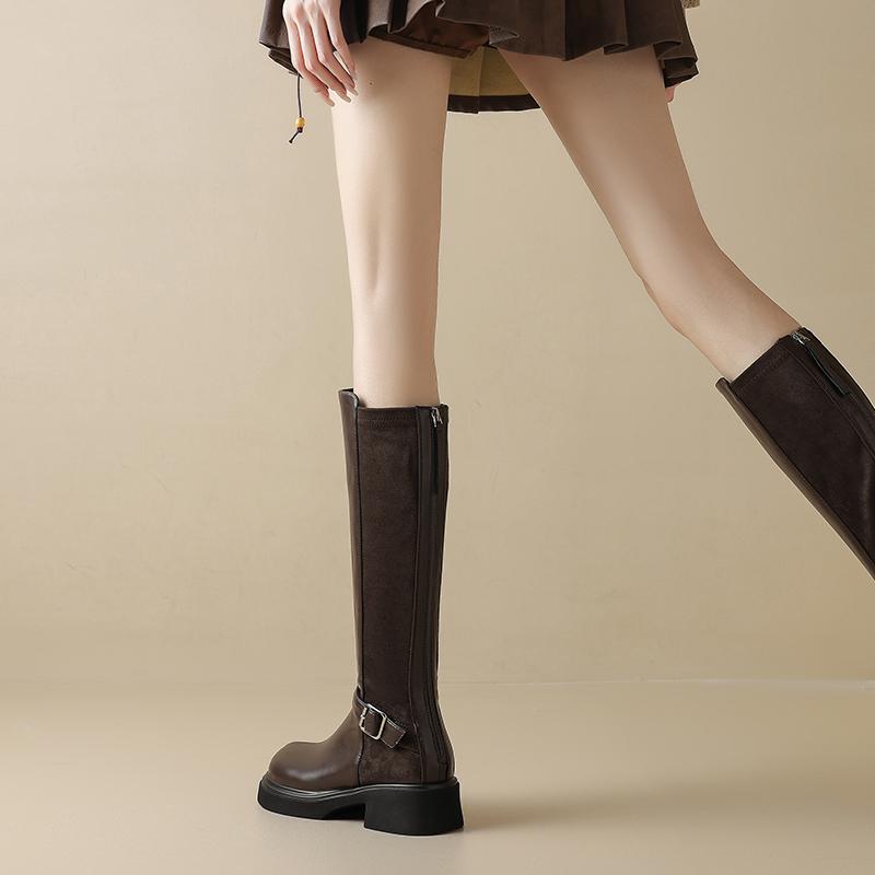 Women's high-heeled boots autumn and winter new thick-heeled large-size casual knee boots