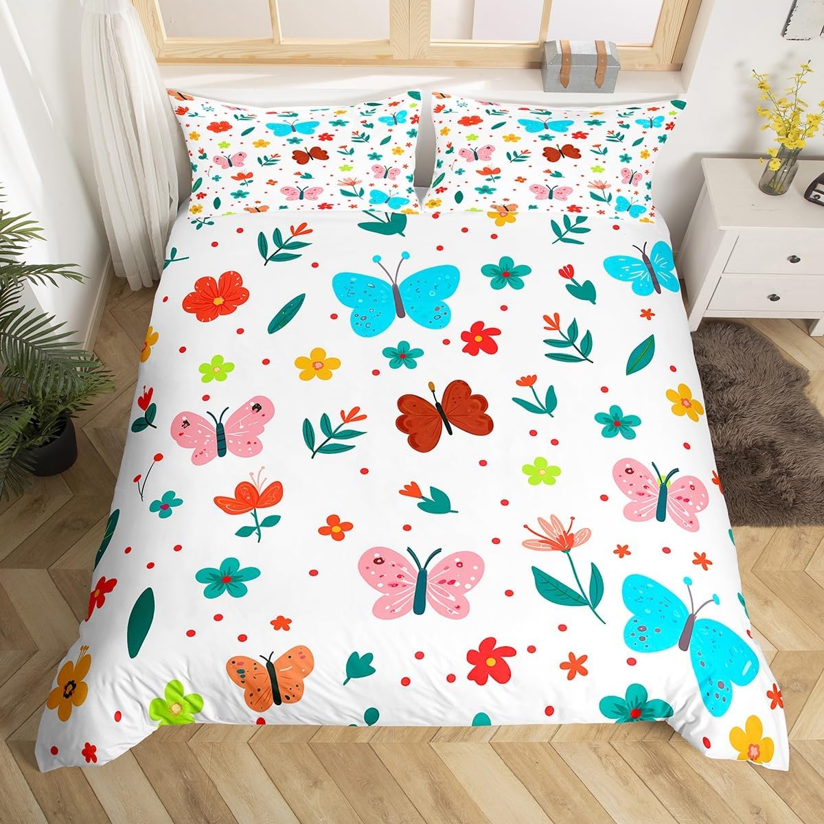 

Animal Carton King-Sized Dimensionsd Dimensions Soft Duvet Cover Lovely Rainbow Alpaca Soft Beding Set for Young Boys Young Girls Floral Jungle Animal 120*200cm Single