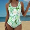 Summer Sexy Fresh Fragrant Flowers Printed One-piece Swimsuit Slim Fit , Deep U-back Design, Beach Pool Vacation Eye-catching Fashion Swimsuit