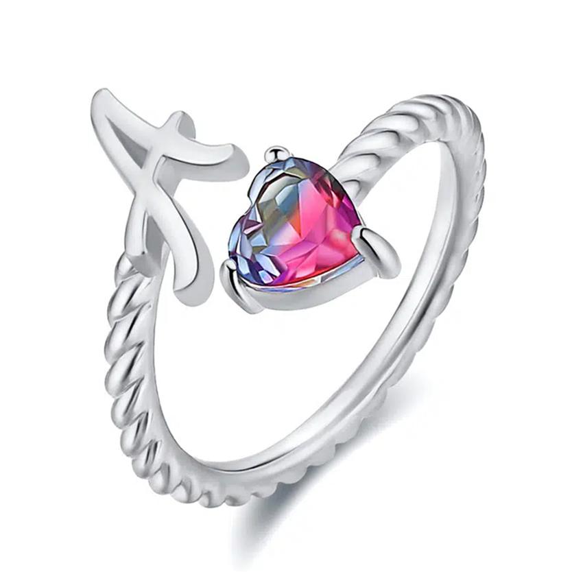 

Серебряный цвет 26 английских букв Любовь Сердце Роза Красный и Синий Камень Открытие Кольца Сердце Кольцо Регулируемые Кольца Ювелирные Изделия A серебряный