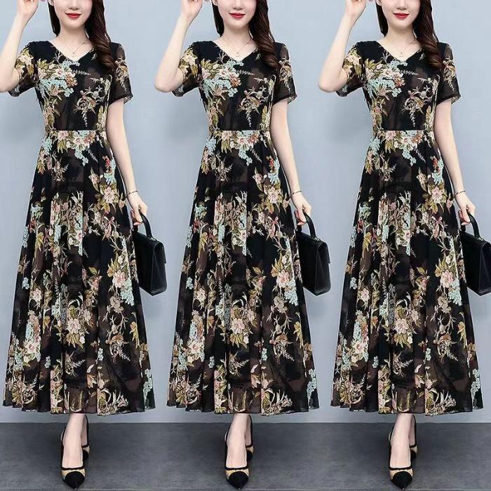

Summer dress women s long new large size fat mm waist thin belly long skirt L чёрный