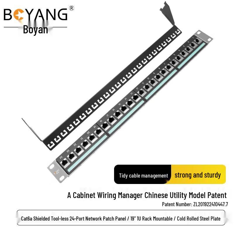 BOYANG Cat6A Shielded 24-Port Toolless Patch Panel