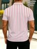 Men'S Outdoor Polo Shirt, Light Pink And White Vertical Stripes, Polyester Material, Multiple Sizes Available, Casual Hiking And Outdoor Wear,