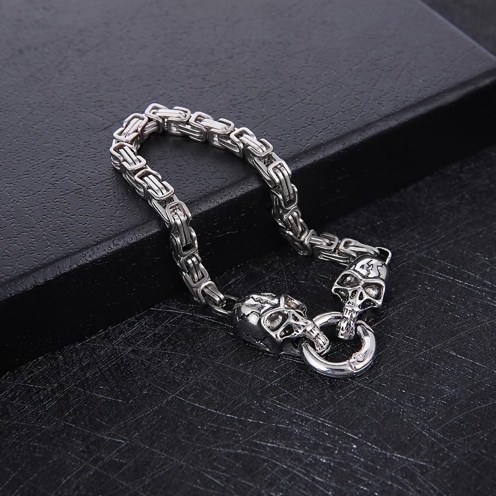 Retro Skull and Bell Emperor Chain Men's Bracelet - Punk Style, Handmade from Titanium Steel