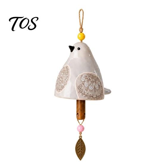 Outdoor Courtyard Accessories Bird Wind Chime with Bell, Hand-Painted Resin Hanging Decoration Bell Decor for Garden Patio Porch, Yard Art Window