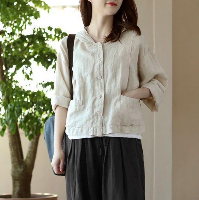 2025 Women's Retro Chinese-Style Cotton Linen Long Sleeve Cardigan with Frog Buttons - Spring/Autumn