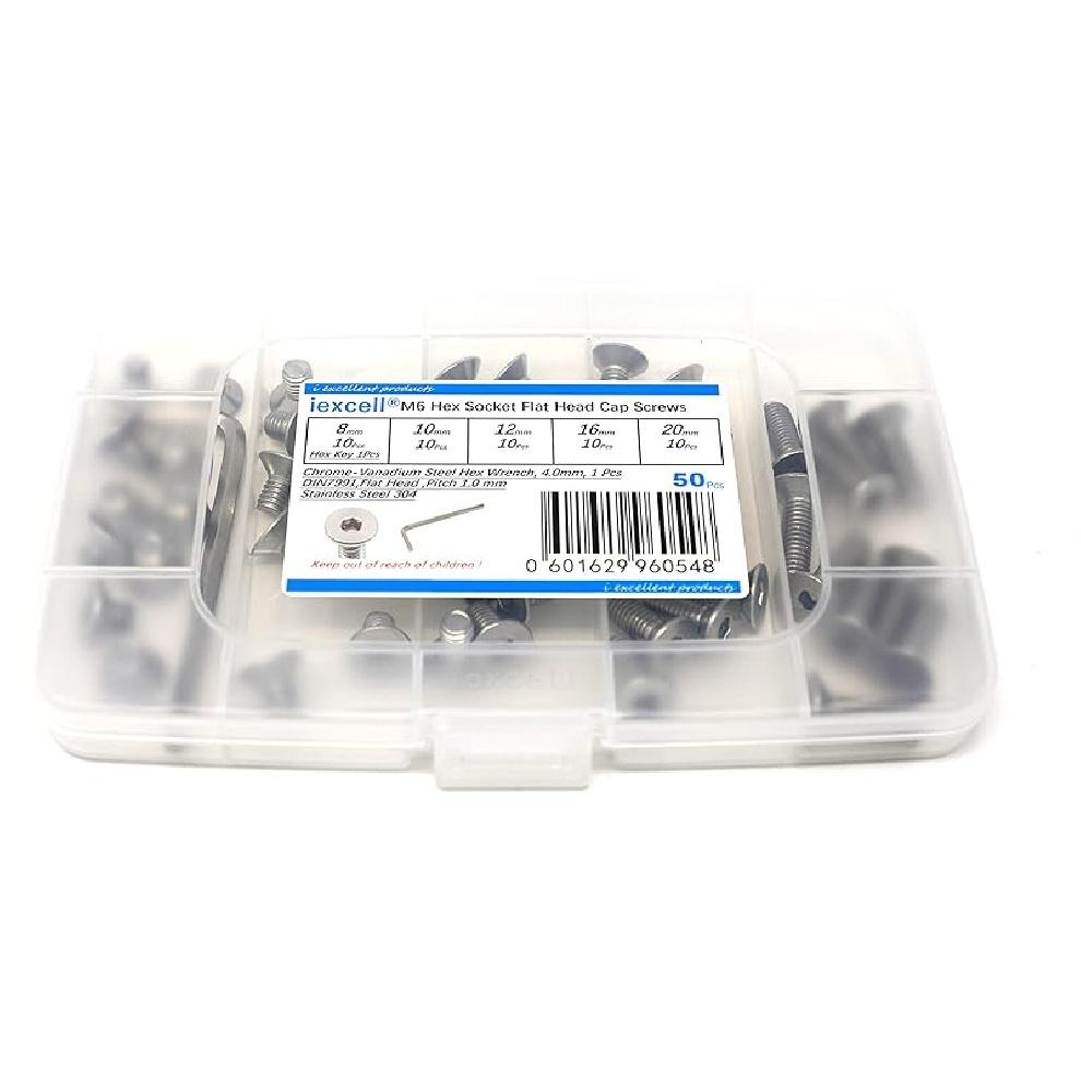 iExcell 1500 Pcs M3 x 4/6/8/10/12/16/20/25/30/35/40/45/50 Stainless Steel 304 Hex Socket Flat Head Cap Screws Blots Nuts Washers Assortment Kit