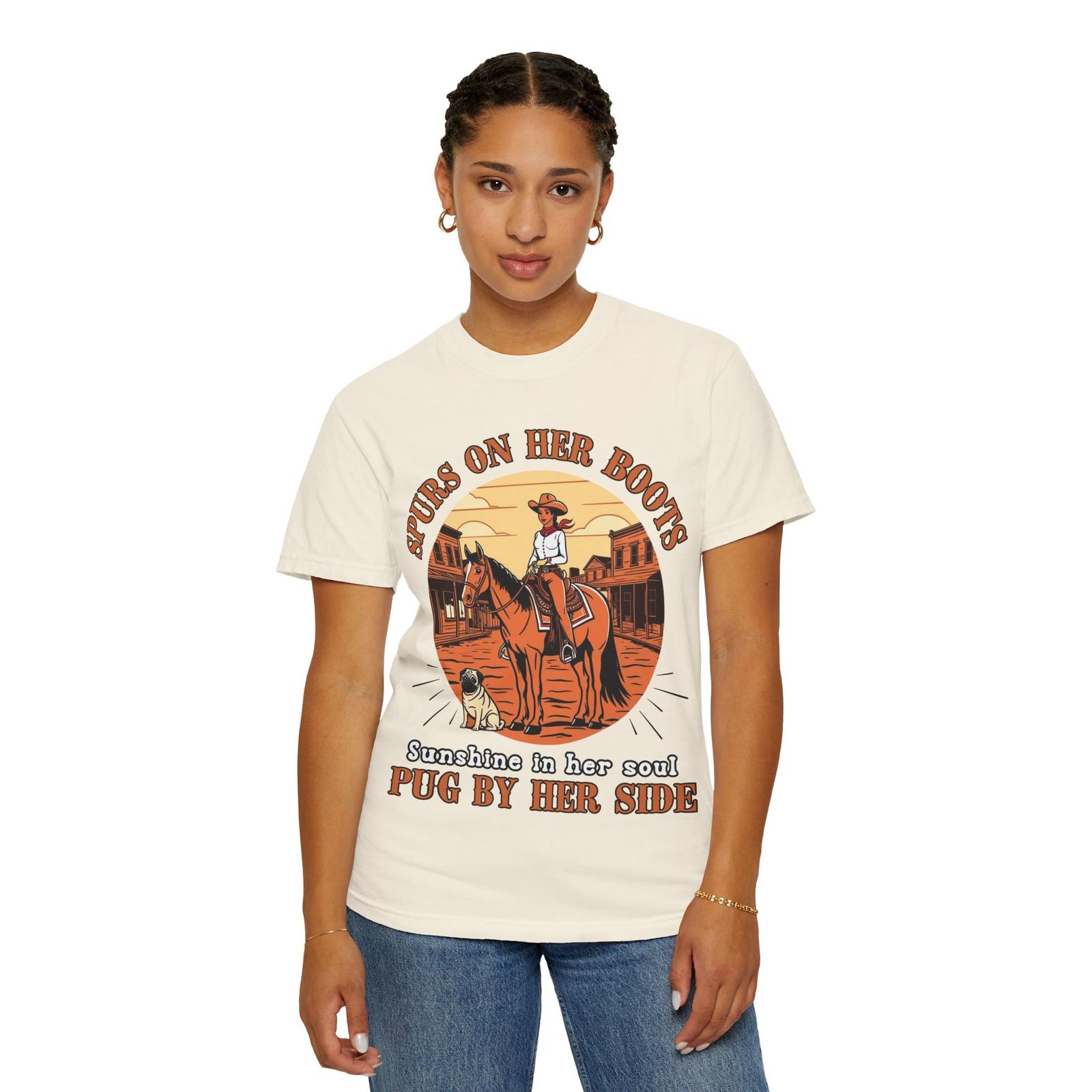 Western Pug Lover T-Shirt, Cowgirl Tee, Pug Gift, Cute Western Shirt, Horse tee L