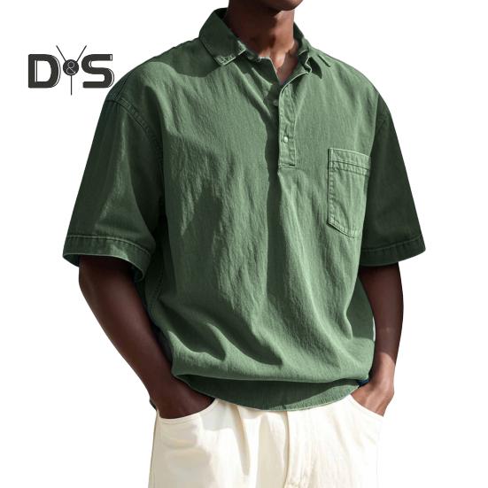 Pánské tričko s klopou, s krátkým rukávem, ležérní letní tričko s náprsní kapsou, jednobarevné, volného střihu, tričko do kanceláře, na dovolenou, pro každodenní nošení